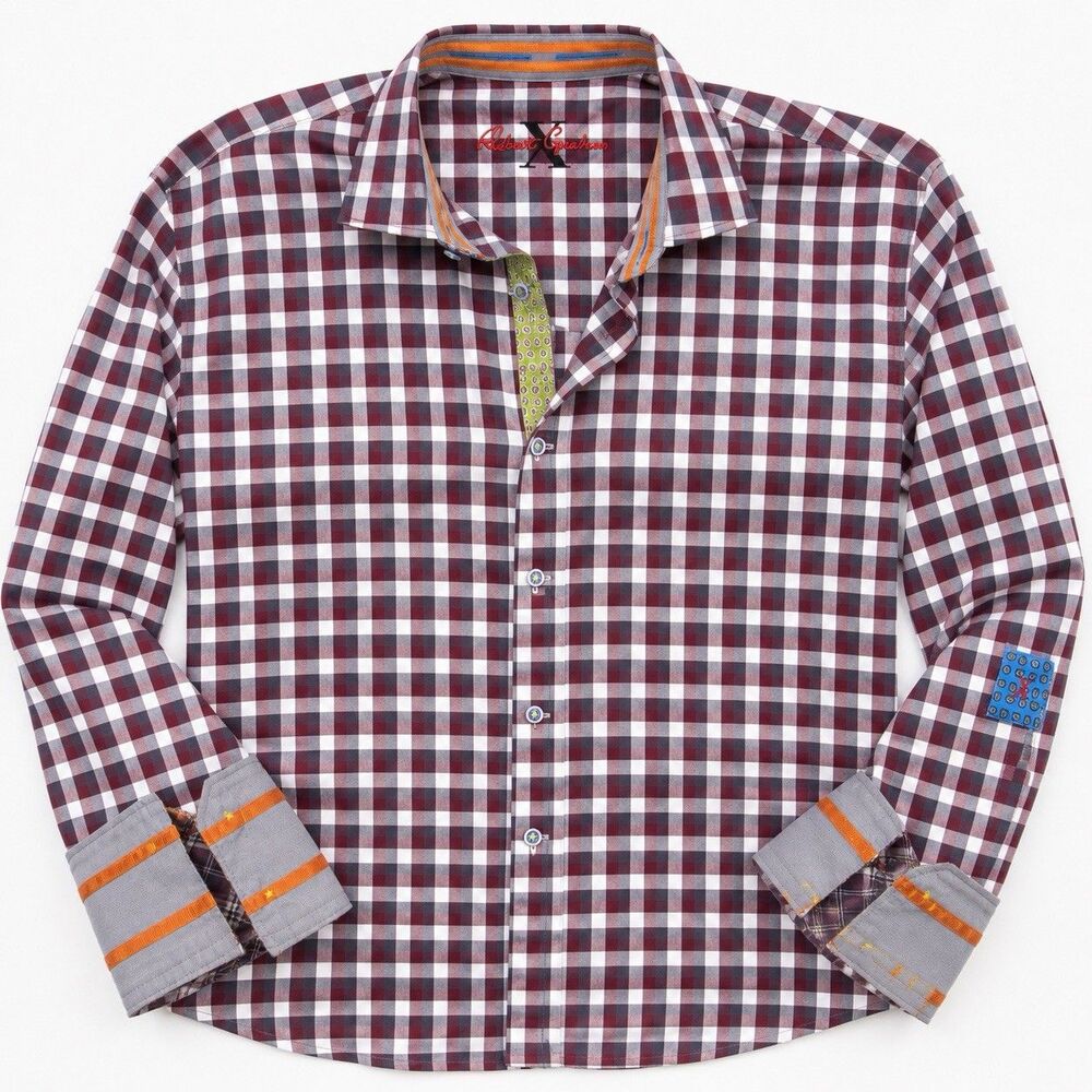 Robert Graham X Flip Cuff Shirt Red Black Gray Plaid Long Sleeve Men's L